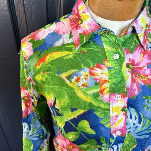 Ralph Lauren Karrie Floral Linen Shirt color multi green size S - Picture 7 of 13